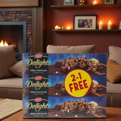 Tiffany Delights Triple Chocolate Chip Cookies – 3 x 90g Pack | ChocoChip Cookies with Milk, White & Dark Chocolate - Damoo