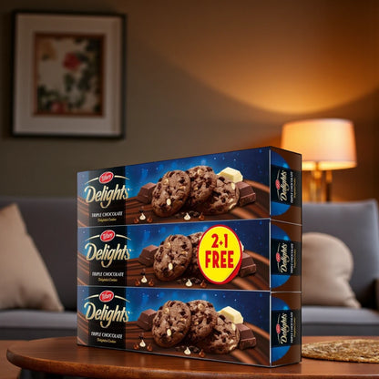 Tiffany Delights Triple Chocolate Chip Cookies – 3 x 90g Pack | ChocoChip Cookies with Milk, White & Dark Chocolate - Damoo