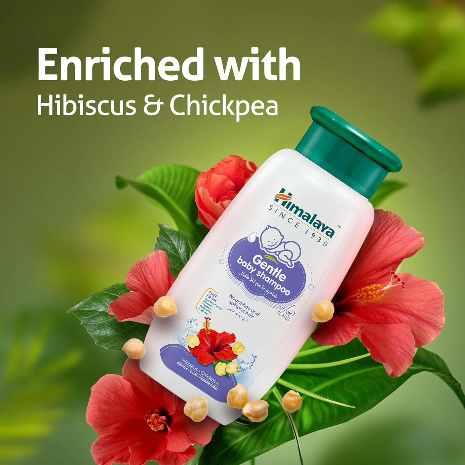 Himalaya No Tears Gentle Baby Shampoo 400ml – With Hibiscus & Chickpeas | 94.4% Natural Origin | Tear-Free & pH Balanced for Newborns | Alcohol & Sulphate Free - Damoo