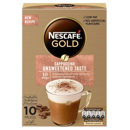 Nescafé Gold Cappuccino Unsweetened Taste – 10 Sticks (14.2g Each) | Premium Instant Coffee Mix with Arabica & Robusta | Low Fat & No Artificial Flavors - Damoo