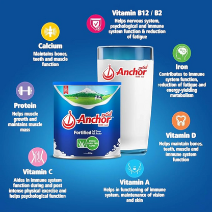Anchor Fortified Full Cream Milk Powder 2.25kg – Instant Milk from Grass-Fed Cows with Calcium, Vitamins A C D B12 & Iron – Premium Family Nutrition Value Pack - Damoo