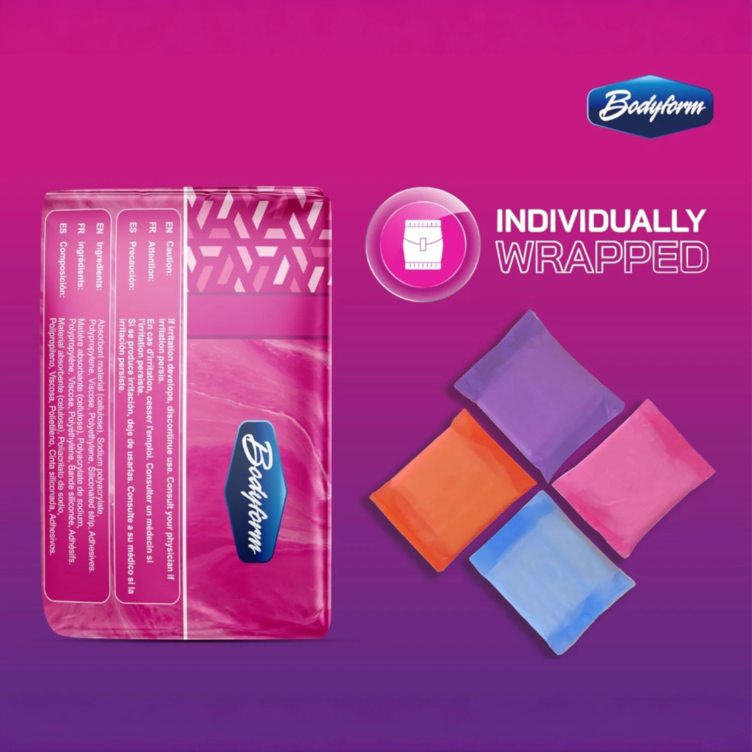 Bodyform Cushion Soft Maxi Pads – 14 Count | Regular Flow | Super Absorbent & Comfortable Sanitary Napkins | Individually Wrapped for On-the-Go Protection - Damoo