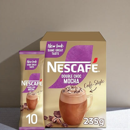 Nescafé Double Choc Mocha Instant Coffee Mix – 10 Sachets (23.5g Each) | Rich Café-Style Chocolate Mocha | Medium Roast Coffee - Damoo