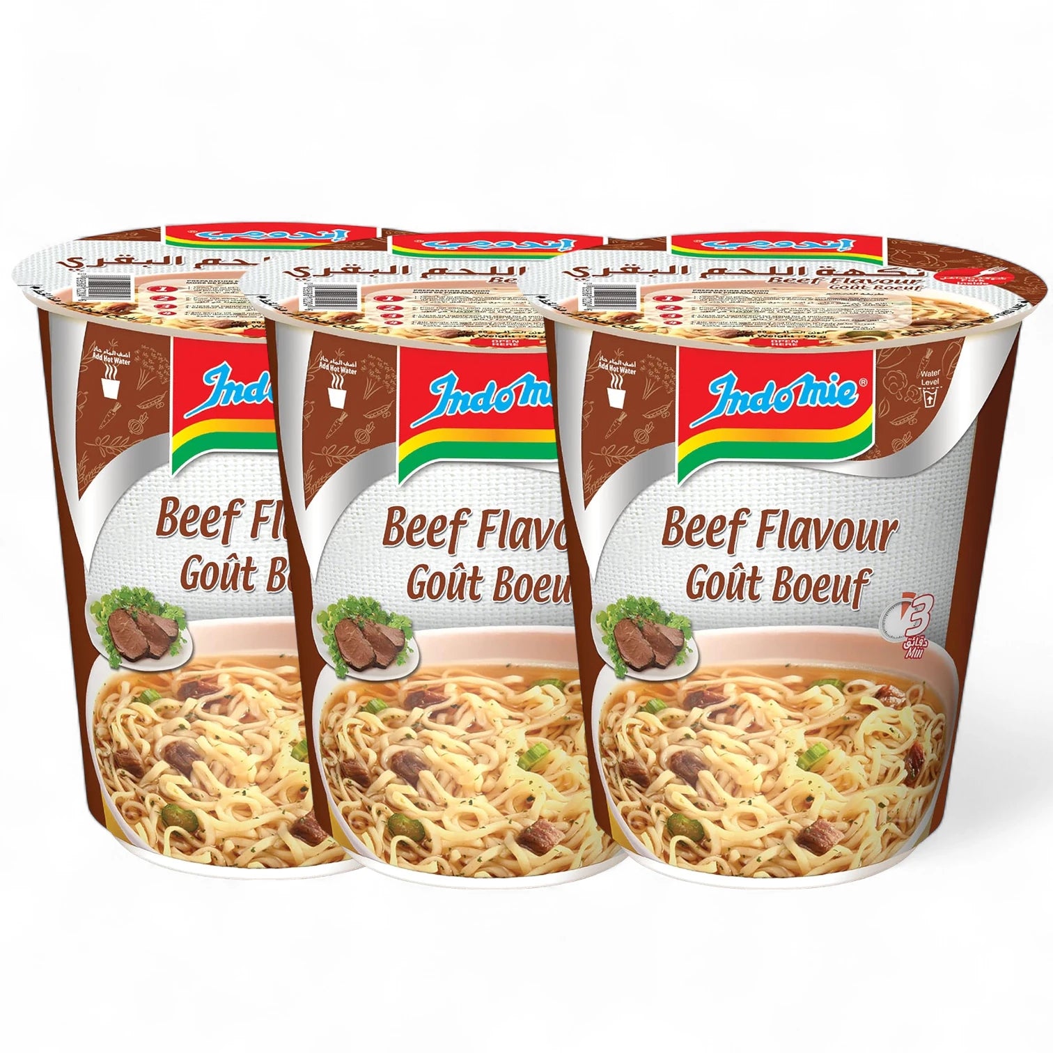 Indomie Instant Beef Cup Noodles – 3 Pack x 60g | Rich & Savory Flavor | Quick Meal Cup | Supports Digestion & Immune Health | Ready in Minutes - Damoo