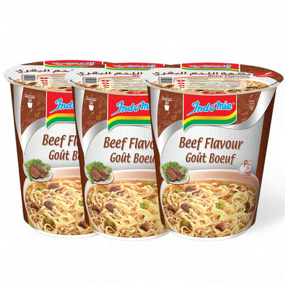 Indomie Instant Beef Cup Noodles – 3 Pack x 60g | Rich & Savory Flavor | Quick Meal Cup | Supports Digestion & Immune Health | Ready in Minutes - Damoo