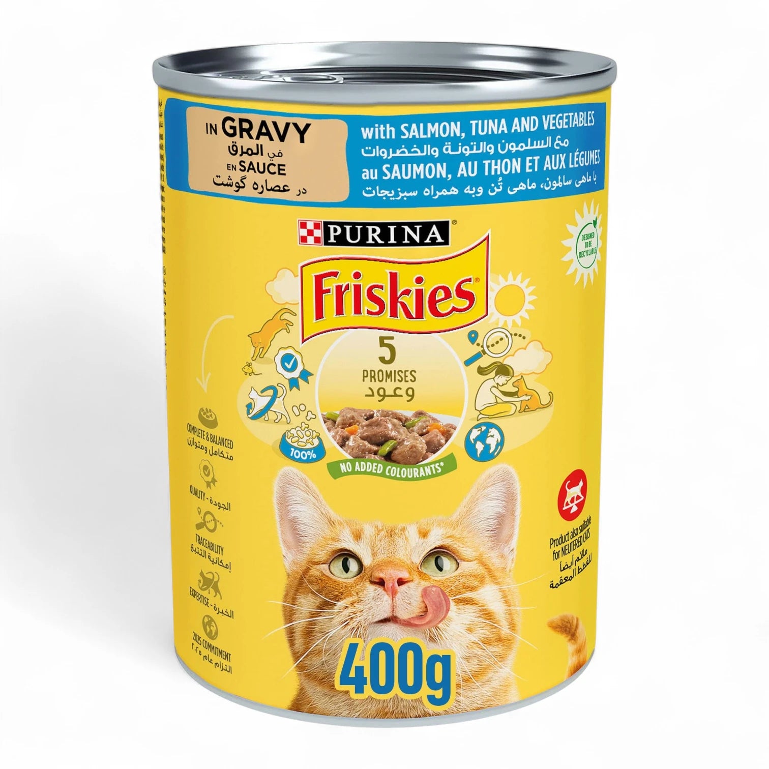 Friskies Wet Cat Food – Salmon, Tuna & Vegetables in Gravy, 400g | Complete Nutrition for All Life Stages - Damoo