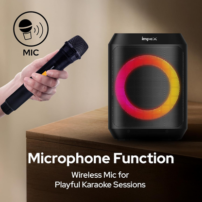 Impex TS 1109 Multimedia Portable Speaker with Wireless Mic | Powerful Bass, Bluetooth Connectivity, RGB LED Lights & Rechargeable Battery | Karaoke, Party & Outdoor Sound System