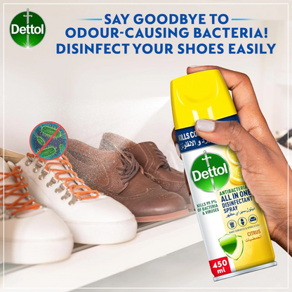 Dettol All-in-One Disinfectant Spray – Citrus Scent – 450ml | Antibacterial Surface & Air Sanitizer – Kills Germs, Odors & Viruses - Damoo