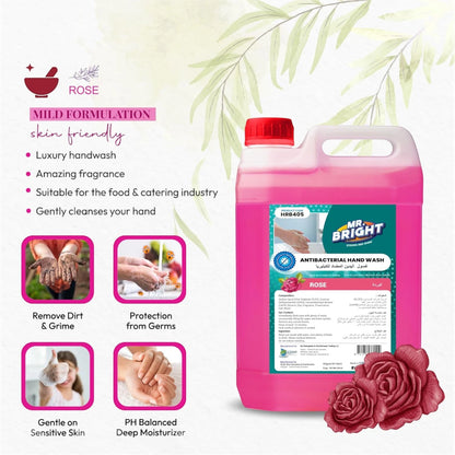 Mr. Bright Antibacterial Hand Wash Refill – Rose Scent – 5L – Skin-Softening, Moisturizing Liquid Soap That Kills 99.9% of Germs - Damoo