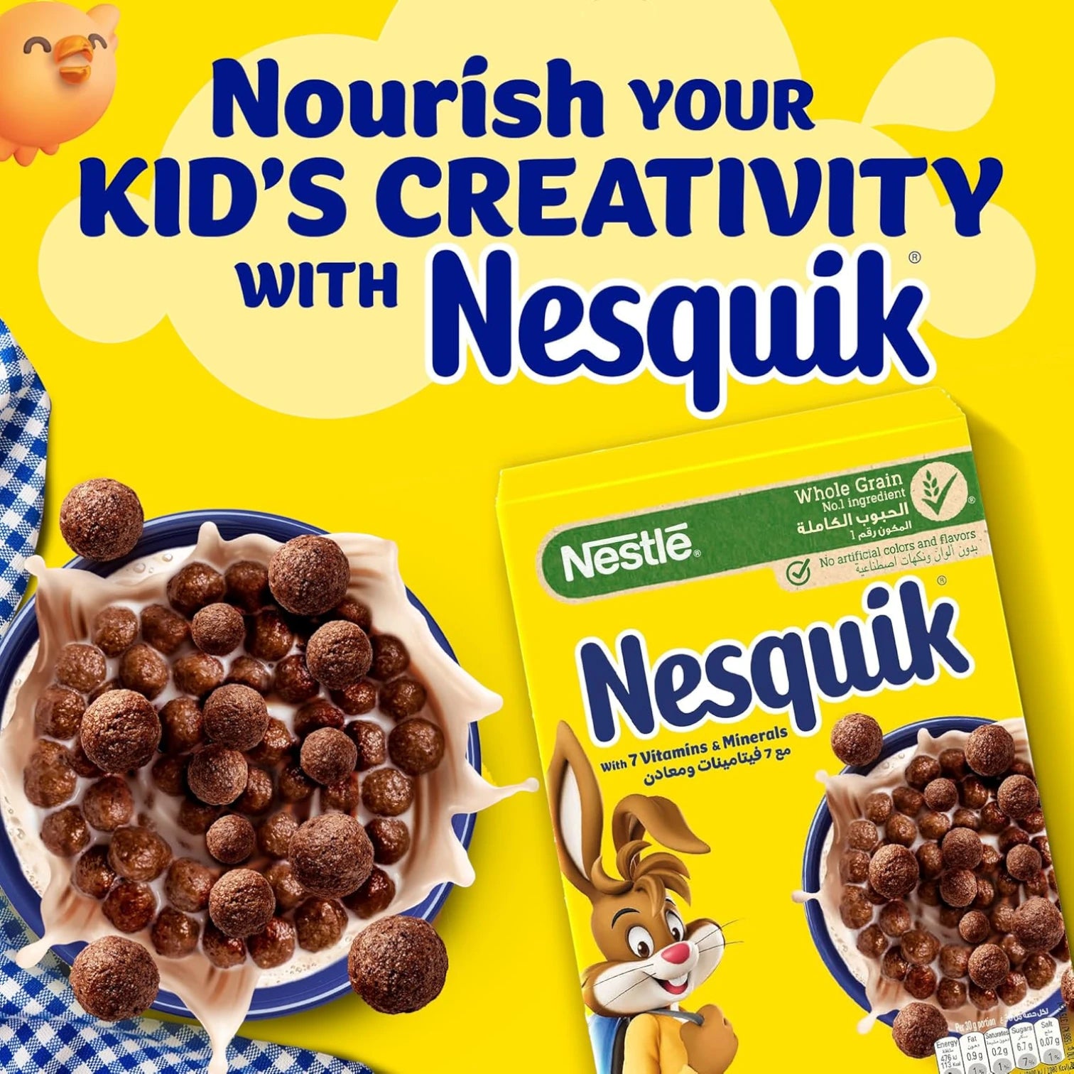 Nestlé Nesquik Chocolate Cereal – 330g | Made with 60% Whole Grain, No Artificial Colors or Flavors | Nutritious Kids Breakfast with Vitamin B & Iron - Damoo