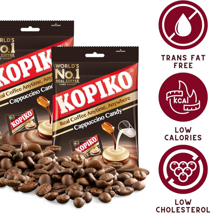 Kopiko Cappuccino Candy Bag – Creamy Coffee Flavored Hard Candy Made with Real Coffee & Milk, Individually Wrapped (140g) - Damoo