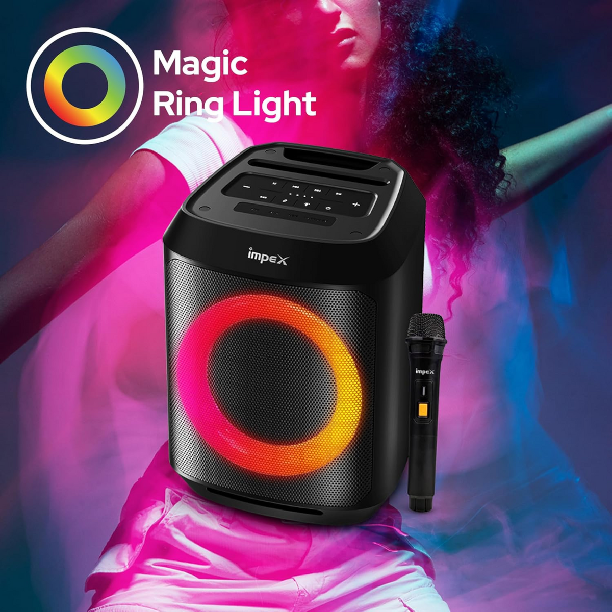 Impex TS 1109 Multimedia Portable Speaker with Wireless Mic | Powerful Bass, Bluetooth Connectivity, RGB LED Lights & Rechargeable Battery | Karaoke, Party & Outdoor Sound System