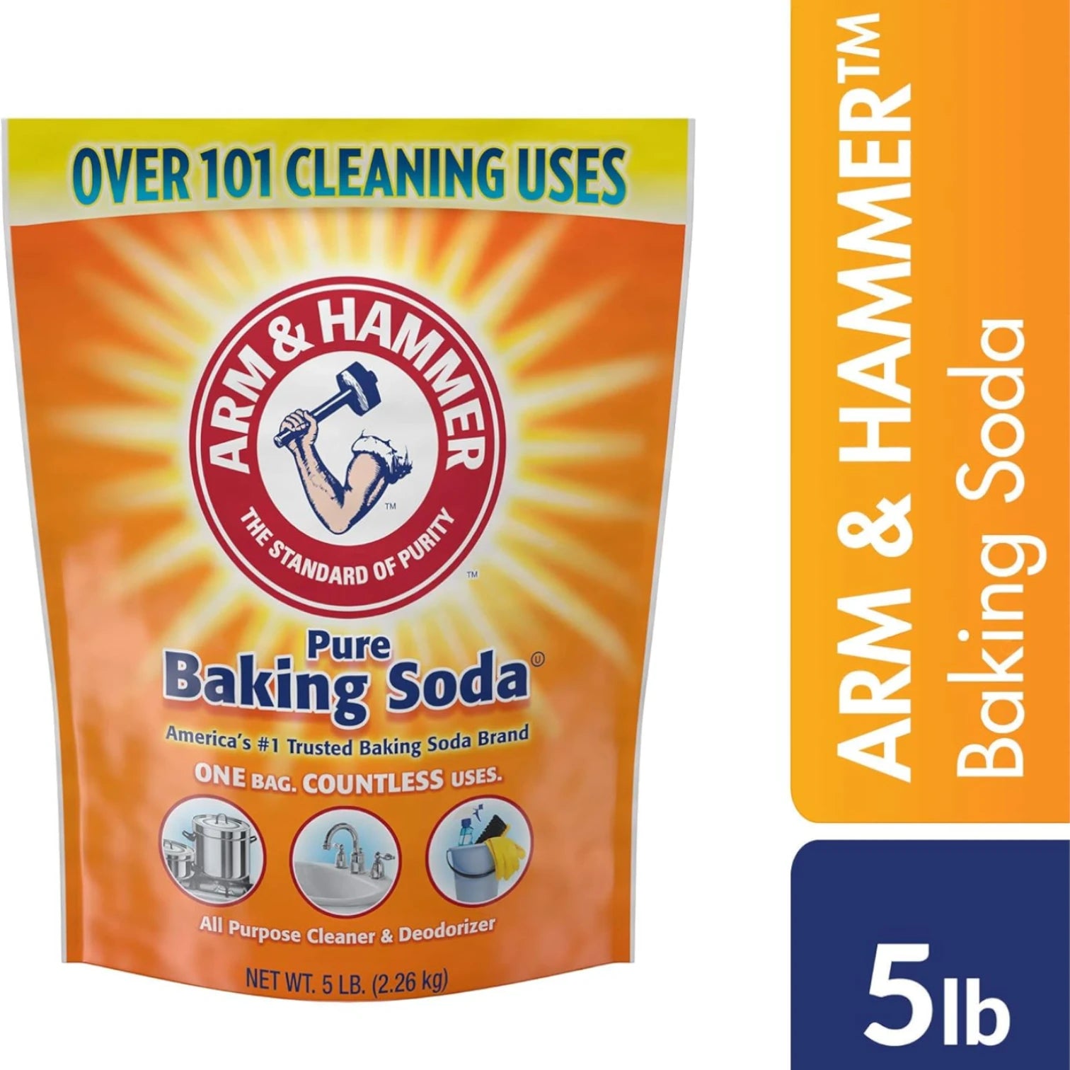 Arm & Hammer Pure Baking Soda – 5LB | One Box, Countless Uses | All-Purpose Cleaner, Deodorizer & Multi-Use Household Essential - Damoo