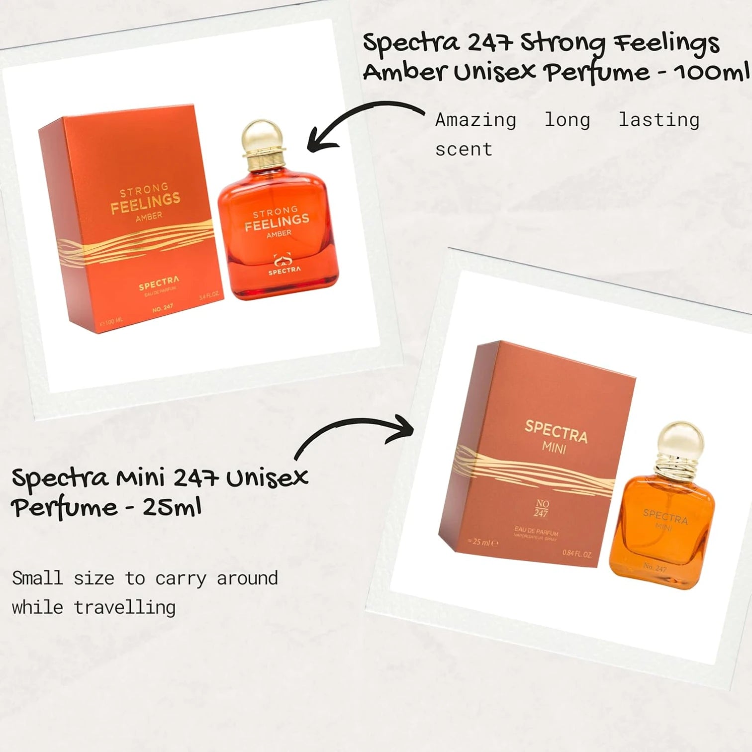 Spectra 247 Strong Feelings Amber Eau de Parfum – 100ml Unisex Amber Fougere Fragrance, Long-Lasting Elegant Scent for Fall, Winter & Evening - Damoo