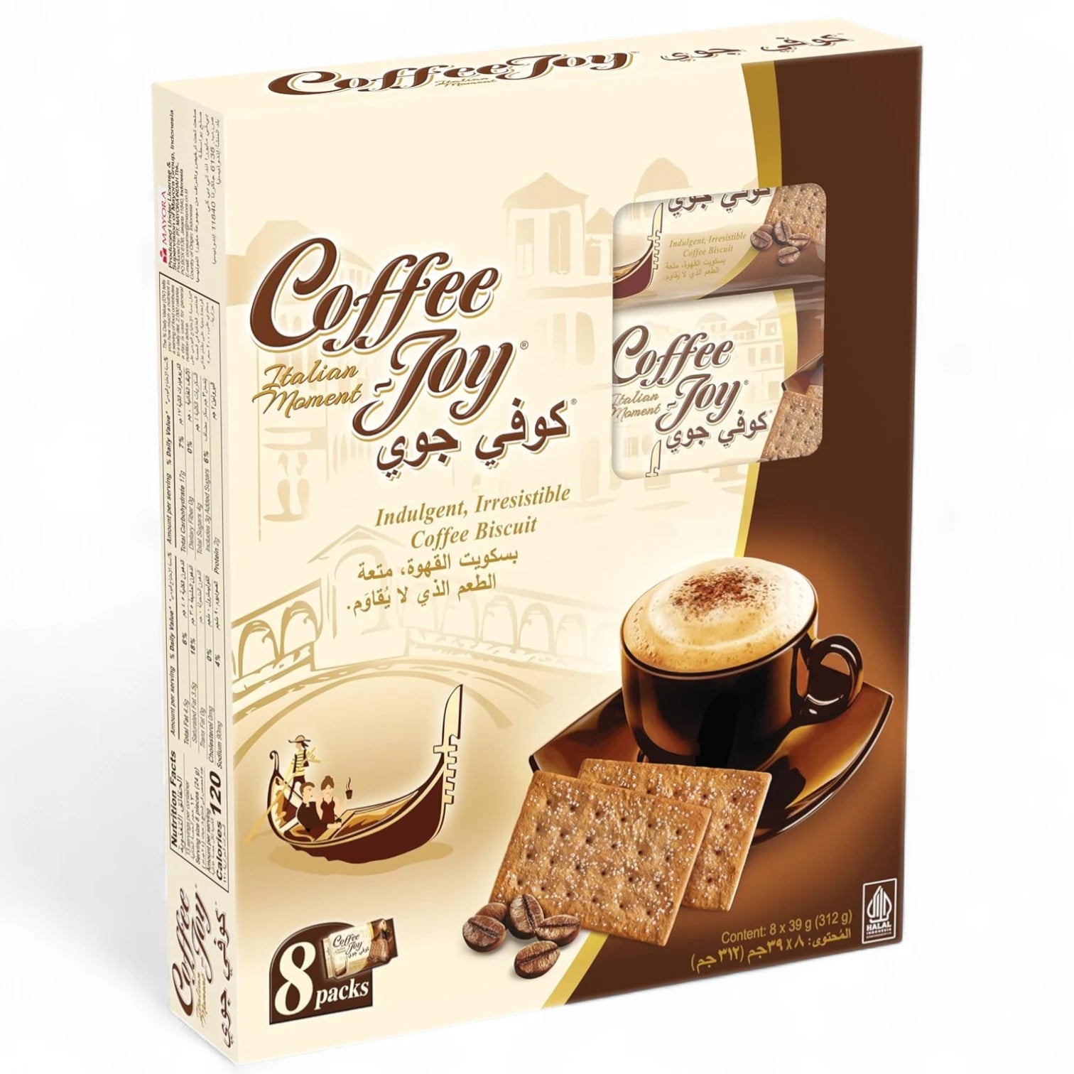 Kopiko Coffee Joy Biscuits – 8 x 39g (312g) | Crispy Coffee Flavored Biscuit Snack | Individually Wrapped Italian-Inspired Treat for Coffee Lovers - Damoo