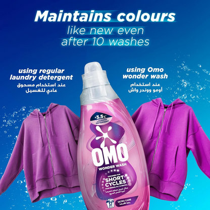 OMO Wonder Wash Liquid Laundry Detergent Ultra Care 1480ml x2 Pack – Fast 15-Minute Stain Removal, Designed for Short Cycles, Gentle Fabric Care - Damoo