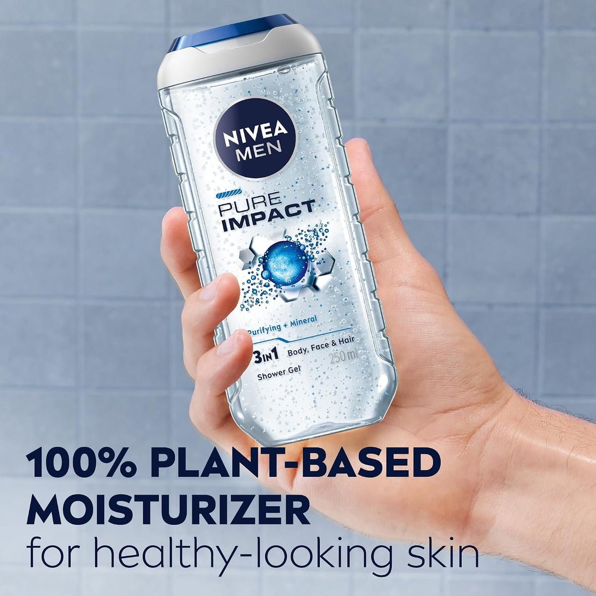 NIVEA 3 in 1 Shower Gel 250 ml, Body, Hair and face Wash  – Purifying Particles | pH Skin Neutral | Dermatologically Approved Shower Cleanser - for All Skin Types
