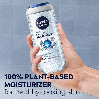 NIVEA 3 in 1 Shower Gel 250 ml, Body, Hair and face Wash  – Purifying Particles | pH Skin Neutral | Dermatologically Approved Shower Cleanser - for All Skin Types