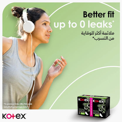 Kotex Natural Ultra Thin Sanitary Pads – Super Size, 100% Cotton, Hypoallergenic with Wings, 16 Count | Gentle & Leak-Proof Feminine Protection - Damoo