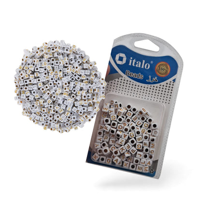Italo Alphabet Letter Cube Beads for Jewelry Making – White Acrylic Gold Letters DIY Craft Beads (20G) - Damoo