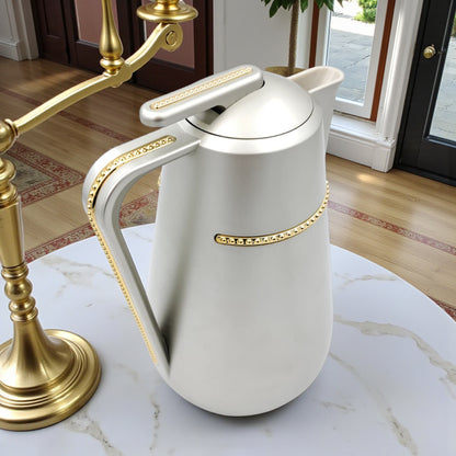 Parati Premium Double-Wall Insulated Tea & Coffee Flask – Rose Gold Vacuum Thermos Jug with Golden Handle Trim | Long-Lasting Heat Preservation | Leak-Proof Lid – 1L