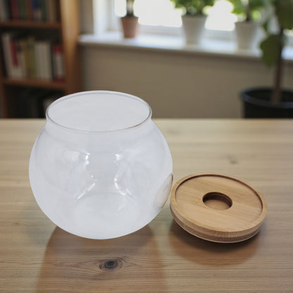 Elegant Round Glass Jar with Bamboo Lid – Minimalist Transparent Storage Bowl | Decorative Glass bowl for Home & Kitchen