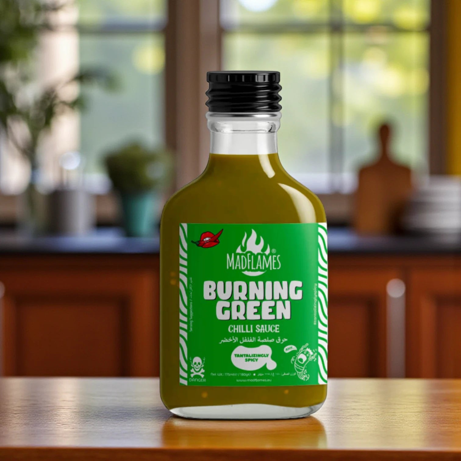 MadFlames Burning Green Chili Sauce "Holy Made Flame" – 180g – Fiery Green Sauce for Tacos, Wings, Grilled Meats & Dips - Damoo