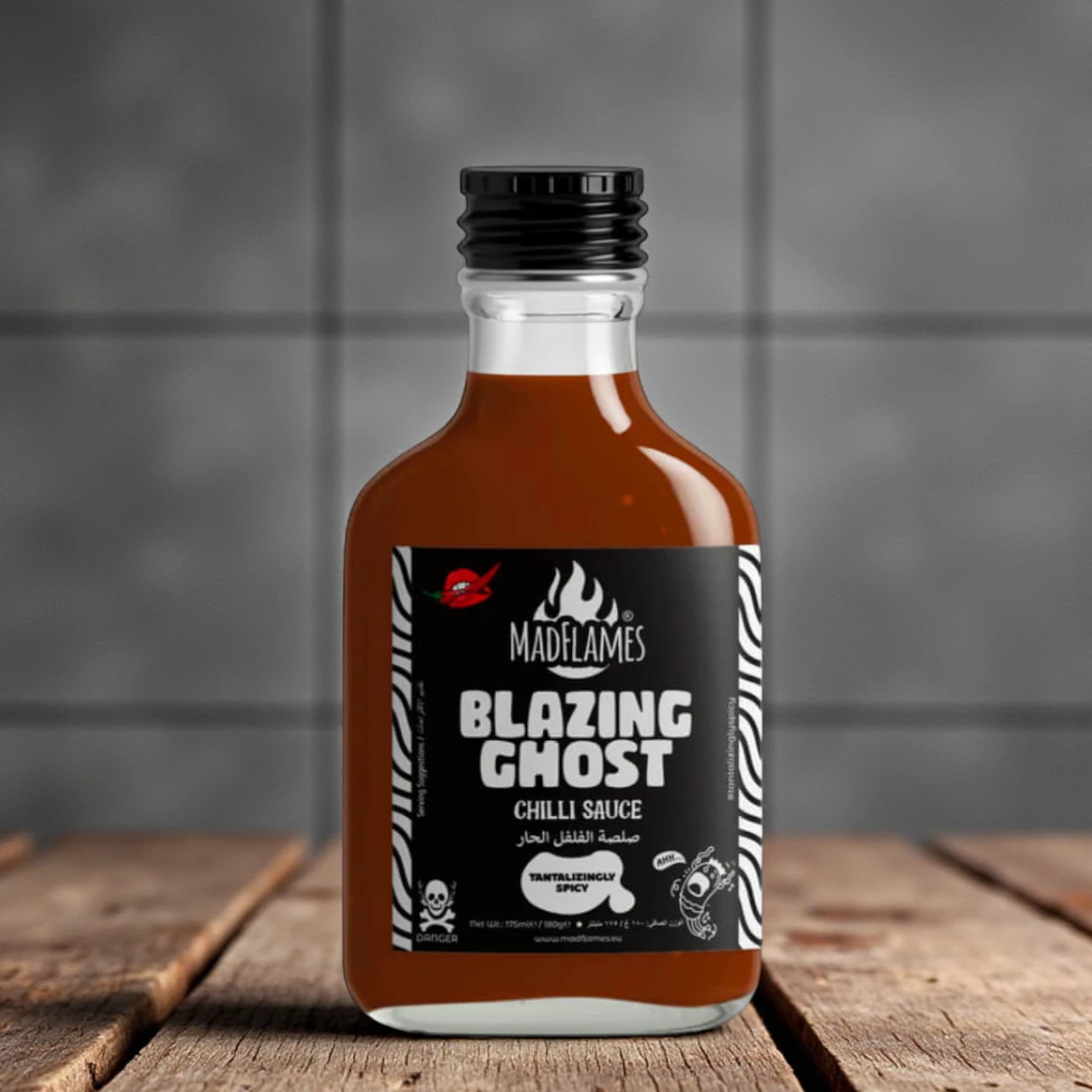 MadFlames Blazing Ghost Chili Sauce "Holy Made Flames" – 180g – Bhut Jolokia Ghost Pepper Hot Sauce for Wings, Grilled Meats, and Spicy Food Lovers - Damoo