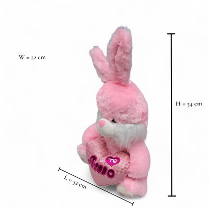 Easter Plush Bunny 54cm Pink & White | Soft Stuffed Rabbit with Colorful Bow | Cute Decorative & Huggable Toy Gift - Damoo