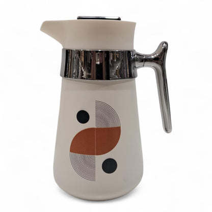 Regal Painted Vacuum Flask 1.0L – Modern Cream Design with Chrome Handle | Stylish Insulated Jug for Hot & Cold Beverages | Geometric Print | Double Wall Thermal Flask
