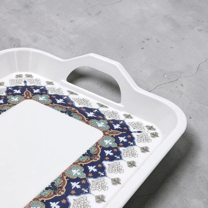 Rectangular Serving Tray with Handles & Decorative Border Design – Multipurpose Tea, Coffee & Food Serving Tray - Damoo