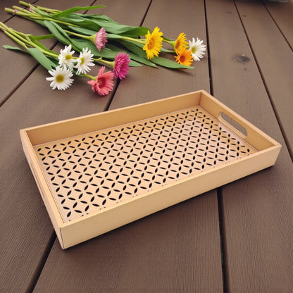 Large Decorative Serving Tray with Cut-Out Pattern | Multipurpose Rectangle Ottoman & Coffee Table Tray | Premium Home Décor Organizer for Dining, Kitchen, Living Room & Office | H(5cm) x W(26cm) x L(45.5cm) - Damoo