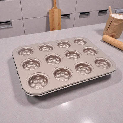 12-Cup Carbon Steel Non-Stick Petal Pattern Cake & Muffin Baking Pan – Mini Dessert Mold Tray (2.5H x 35L x 26.5W CM) - Damoo