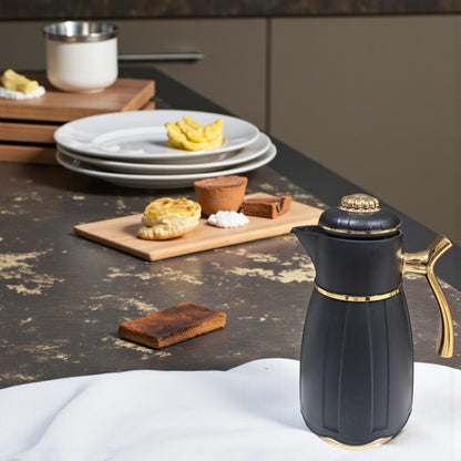 GERMAX Arabic Vacuum Flask 1.0L – Golden Lid | Premium PP Plastic Thermo Coffee & Tea Pot | Keeps Drinks Hot for 12 Hours & Cold for 24 Hours - Damoo