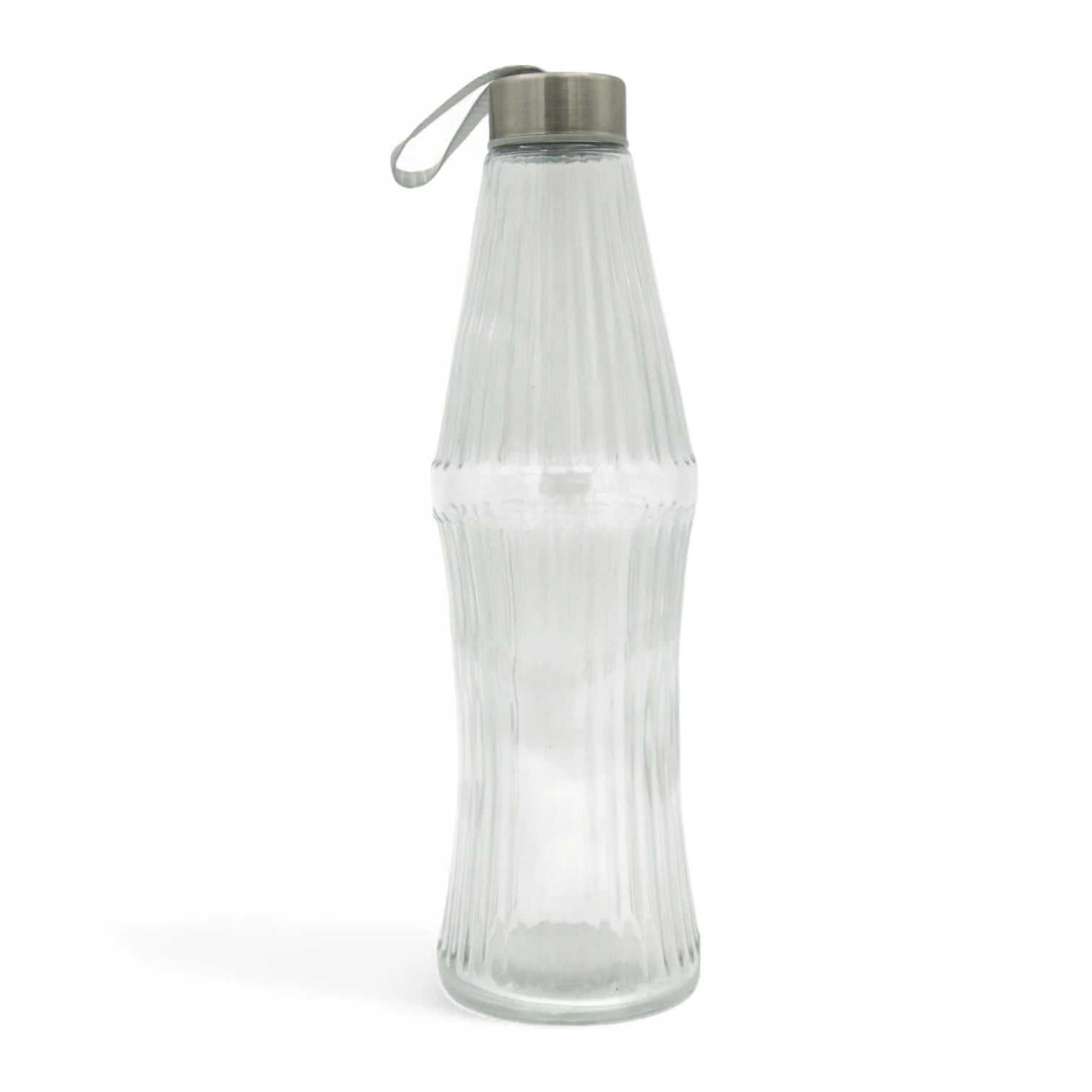 850ml Clear Ribbed Glass Water Bottle with Metal Lid & Carry Strap – Reusable Eco-Friendly Bottle for Gym, Travel & Home - Damoo