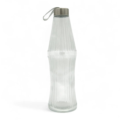 850ml Clear Ribbed Glass Water Bottle with Metal Lid & Carry Strap – Reusable Eco-Friendly Bottle for Gym, Travel & Home - Damoo