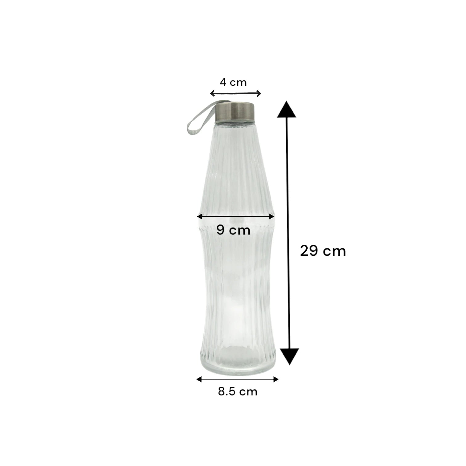 850ml Clear Ribbed Glass Water Bottle with Metal Lid & Carry Strap – Reusable Eco-Friendly Bottle for Gym, Travel & Home - Damoo