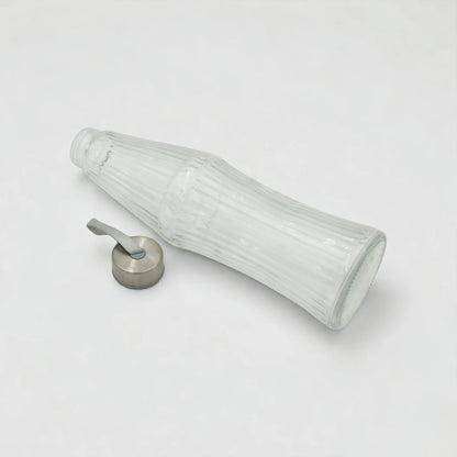 850ml Clear Ribbed Glass Water Bottle with Metal Lid & Carry Strap – Reusable Eco-Friendly Bottle for Gym, Travel & Home - Damoo