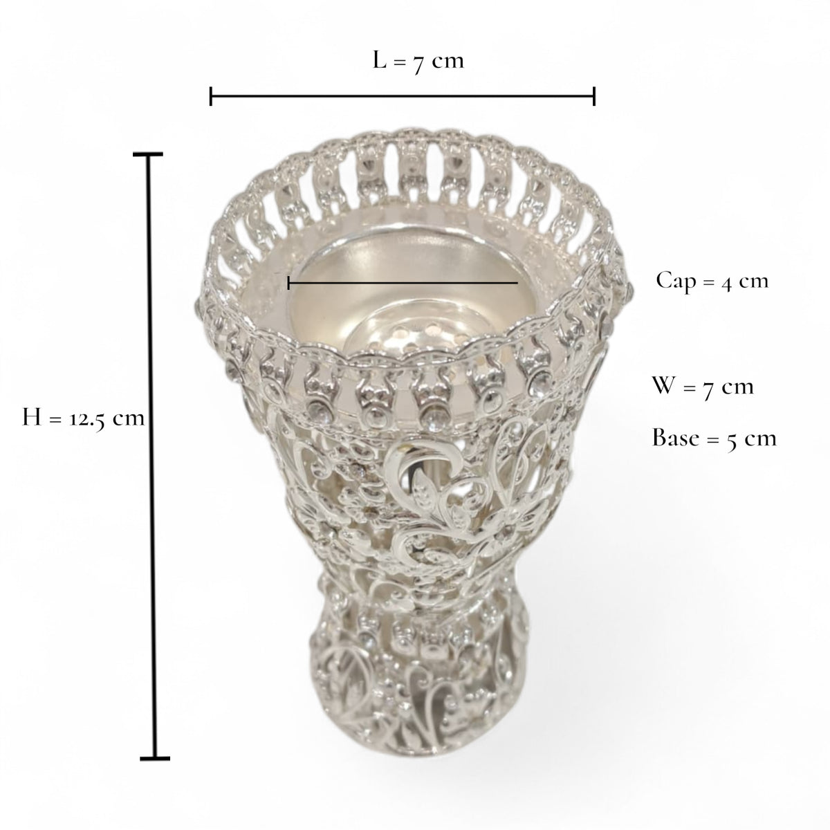 Silver Plated Embossed Incense Burner – Ornate Floral Metal Bukhoor Holder with Elegant Base, Home Fragrance Decor - Damoo