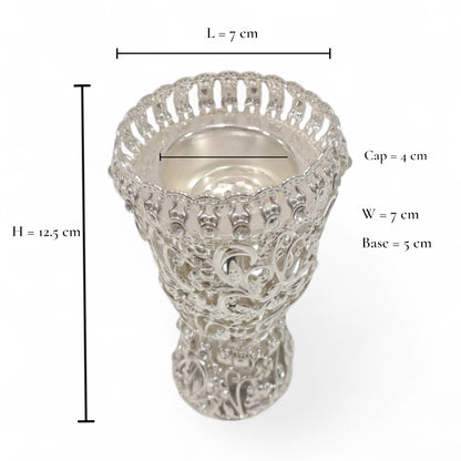 Silver Plated Embossed Incense Burner – Ornate Floral Metal Bukhoor Holder with Elegant Base, Home Fragrance Decor - Damoo