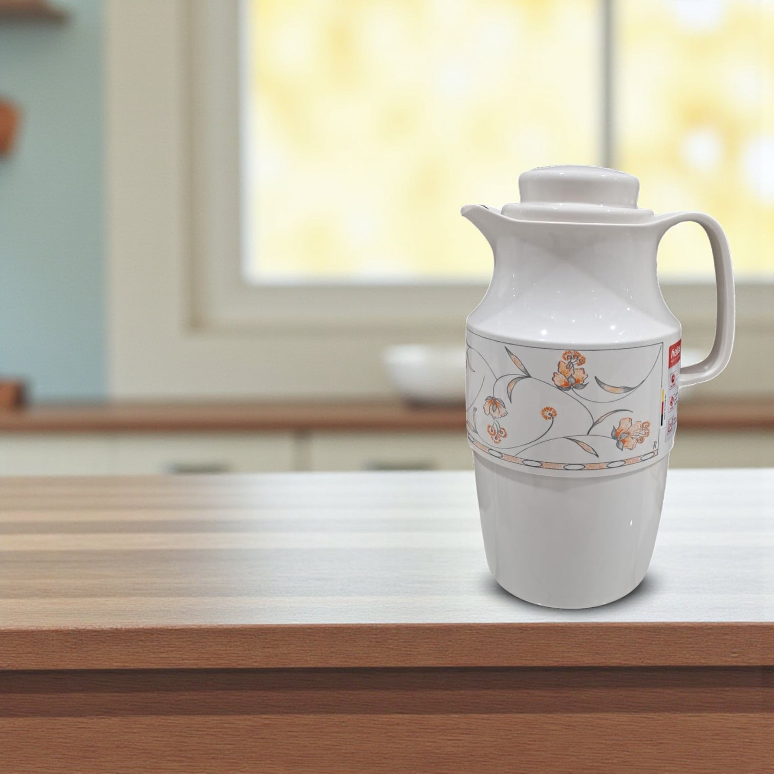 Helios Insulated Vacuum Jug 2.0L – Floral-design | Premium Plastic Thermos Flask with Q100 Glass Insert | German-Made Double-Wall Design for Excellent Heat Retention - Damoo