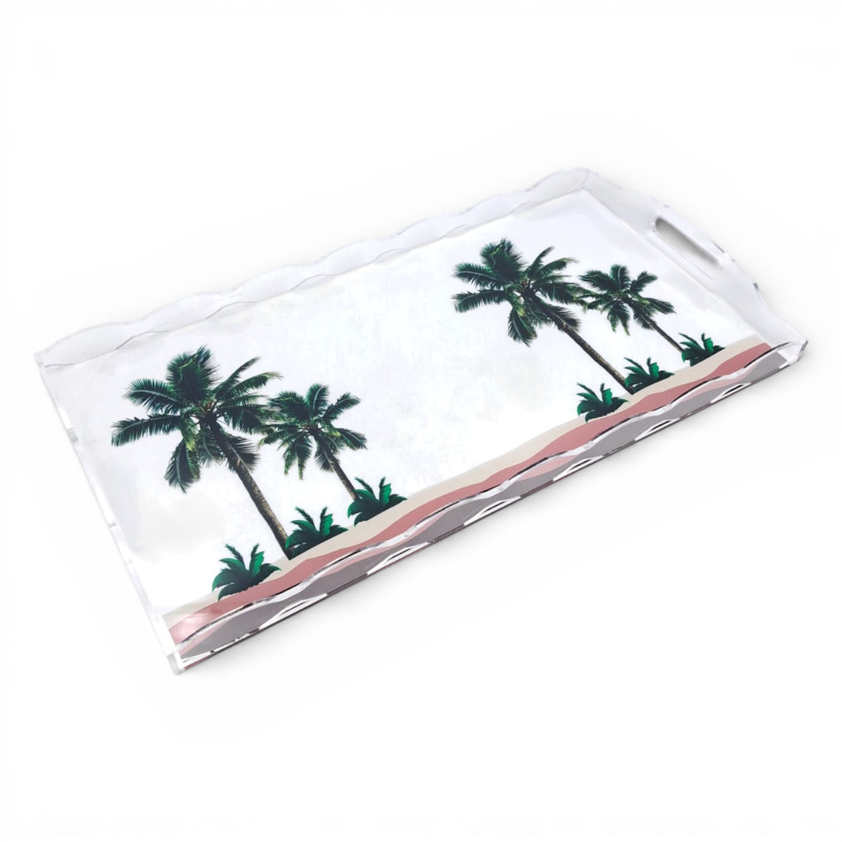 Damoo Palm Acrylic Serving Tray with Handles – Tropical Palm Design Decorative Multipurpose Tray for Serving, Dining & Home Décor (4H x 45.5L × 24W CM) - Damoo