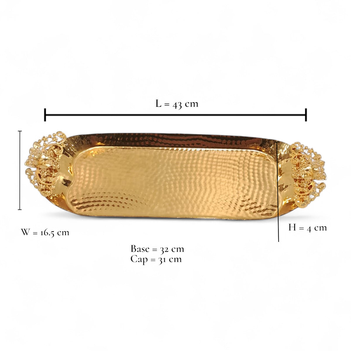 Luxury Rectangular Gold Metal Serving Tray with Decorative Floral Handles – Elegant Table & Event Decor - Damoo