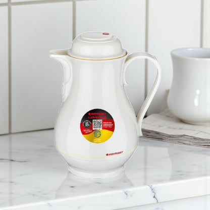 Rotpunkt 1.0L Insulated Jug – Off-White (Ivory) BPA-Free Plastic Thermal Flask with 20H Heat Retention, Two-Function Safety Lock, Ergonomic Handle & Easy-Pour Spout – German-Made Quality - Damoo