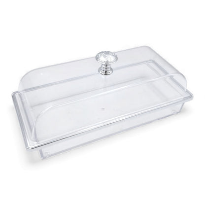 Multifunctional Rectangular Acrylic Cake Stand with Clear Dome Lid – Serving Tray & Pastry Display for Parties, Kitchen & Buffet – Gold & Silver Knob Options (H13cm × L29.5cm × W13.5cm × Cap26cm × Base26cm) - Damoo