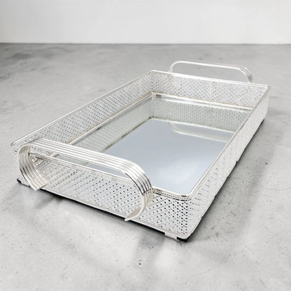 Decorative Mirror Serving Tray with Handles Rectangular Metal Frame Vanity Organizer Tray (9H x 41L x 24W CM) - Damoo