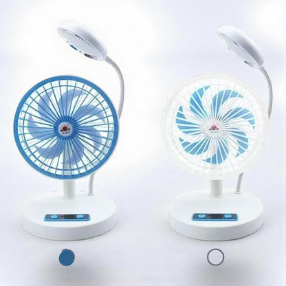 JR-2022 Multifunctional Rechargeable Fan with LED Light – 3000mAh Battery, USB Charging, Adjustable Speeds & Brightness | Foldable Desk & Table Fan with Power Bank Output - Damoo