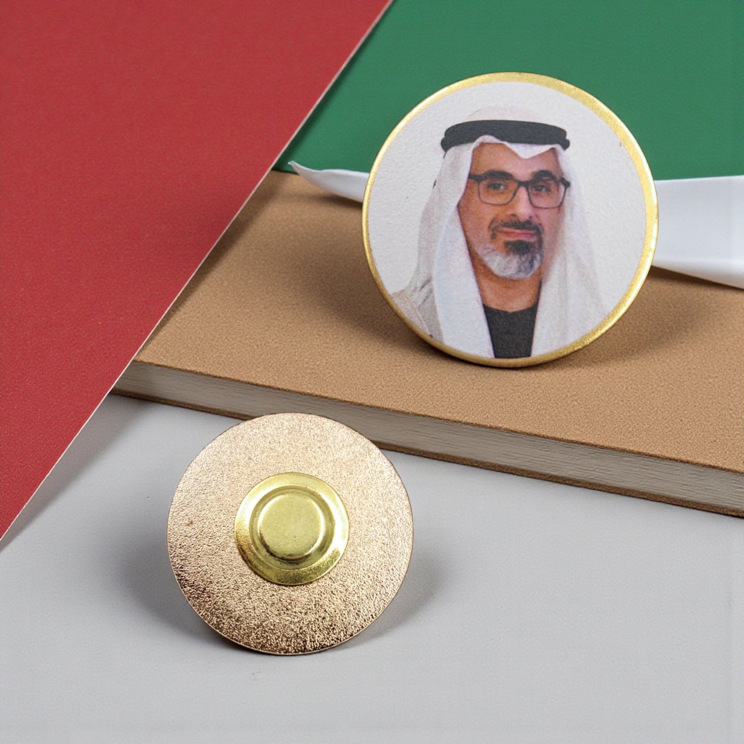 UAE Gold Round Magnetic Badge – Premium Metal Pin with Portrait Design & Golden Border – Elegant National Day Souvenir & Patriotic Gift - Damoo