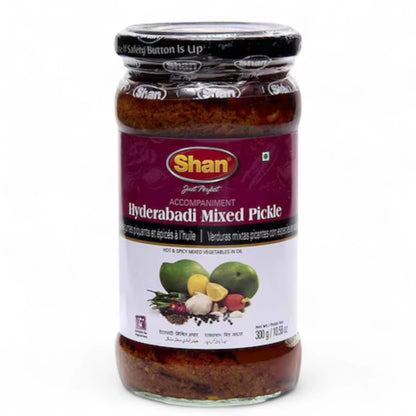 Shan Haider Abadi Mixed Pickle 300g – Traditional Hot & Spicy Mixed Vegetable Achar in Sunflower Oil | Authentic Indian Pickle with Mango, Carrot, Lemon & Garlic | Halal, Vegetarian-Friendly, Bold Flavor | Glass Jar Pack - Damoo