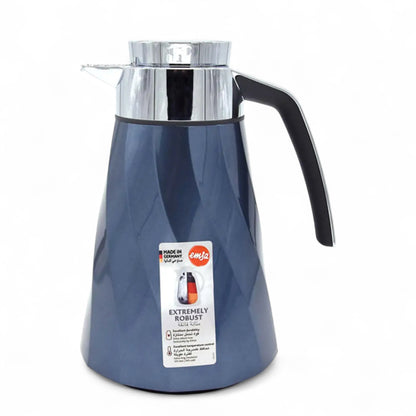 Emsa Cone Thermal Jug Swirl 1 L – Metallic Blue / Silver | Premium German-Made Vacuum Flask with Glass Liner for Hot & Cold Drinks - Damoo